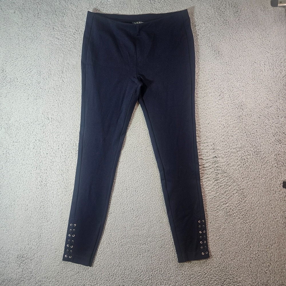 Lauren Ralph Lauren Pull On Pants Women Medium Crop Ankle Navy Blue - EUC
